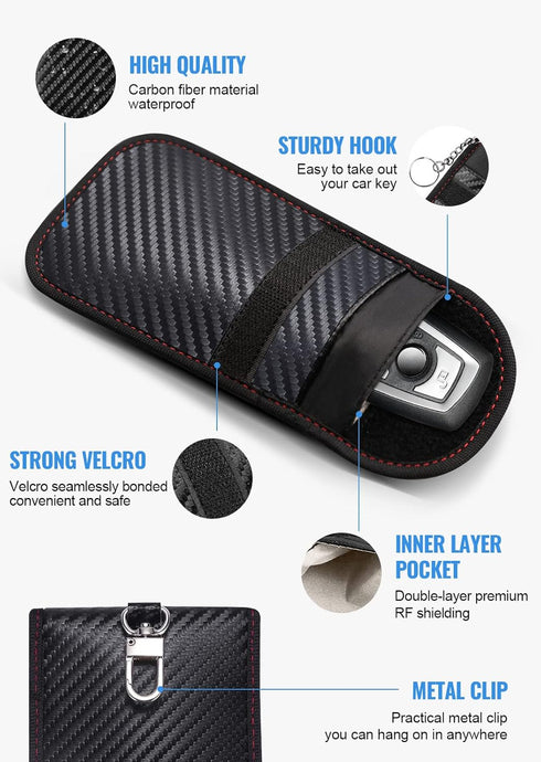 Faraday Key Fob Signal Blocker Pouch (2 Pack) – RFID & NFC Car Key Protection Case, Anti-Theft Signal Blocking Wallet for Keyless Entry Cars